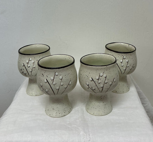 VINTAGE STONEWARE SPECKLED WINE GOBLETS
