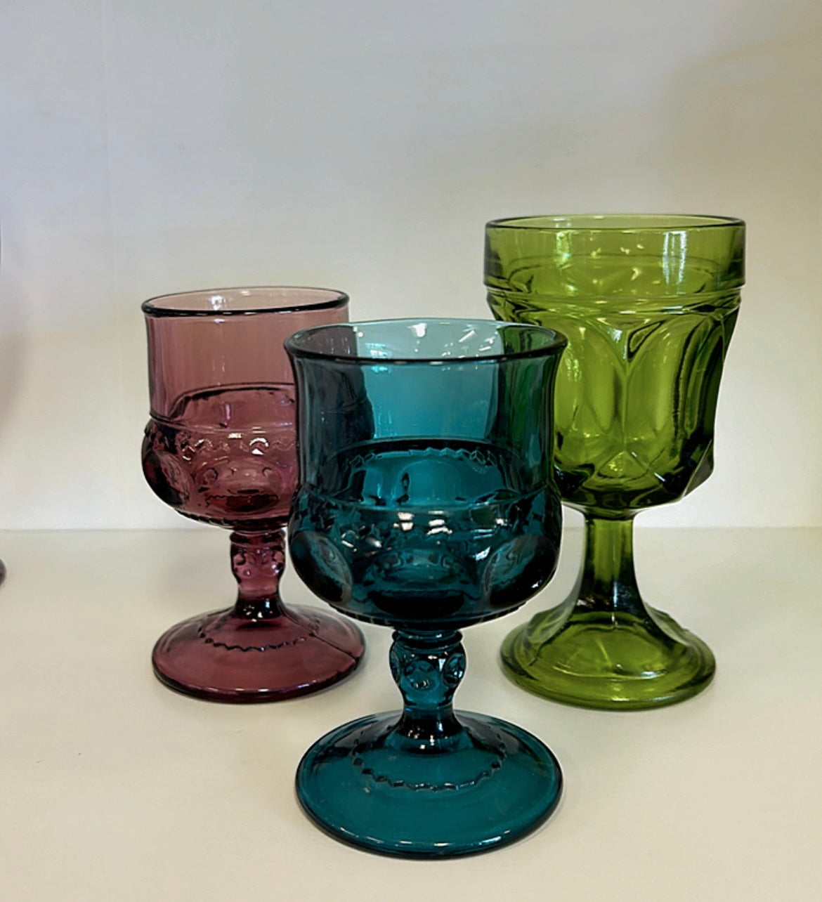 Vintage 70s Green, Purple & Blue Goblets