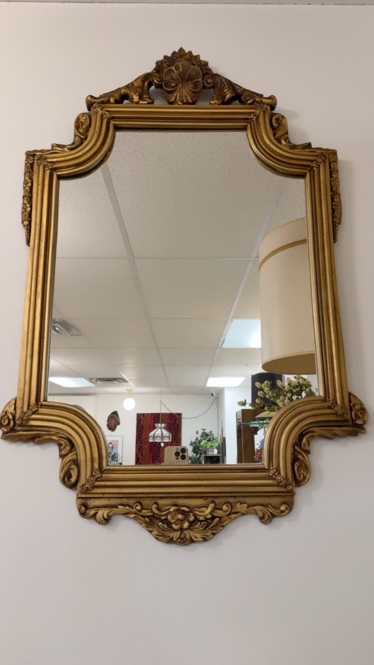 HOLLYWOOD REGENCY ORNATE VINTAGE GOLD RESIN WALL MIRROR