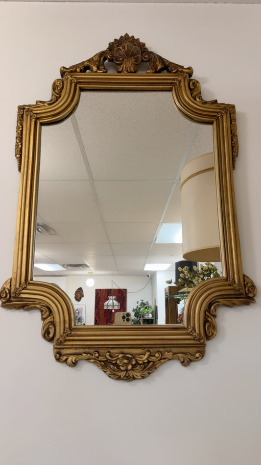 HOLLYWOOD REGENCY ORNATE VINTAGE GOLD RESIN WALL MIRROR