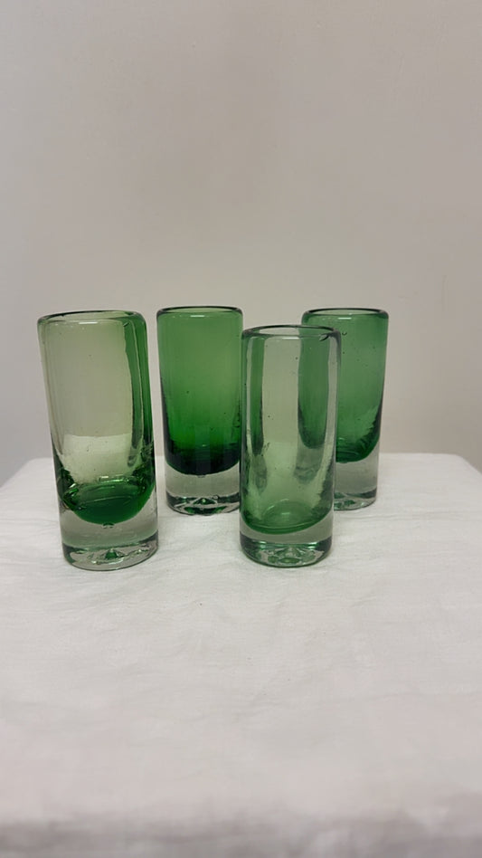 Hand-Blown Green Tequila Shot Glasses