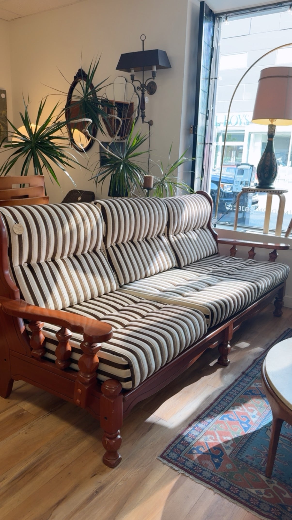 1970s Danish-Style Carved Oak Three-Seat Sofa