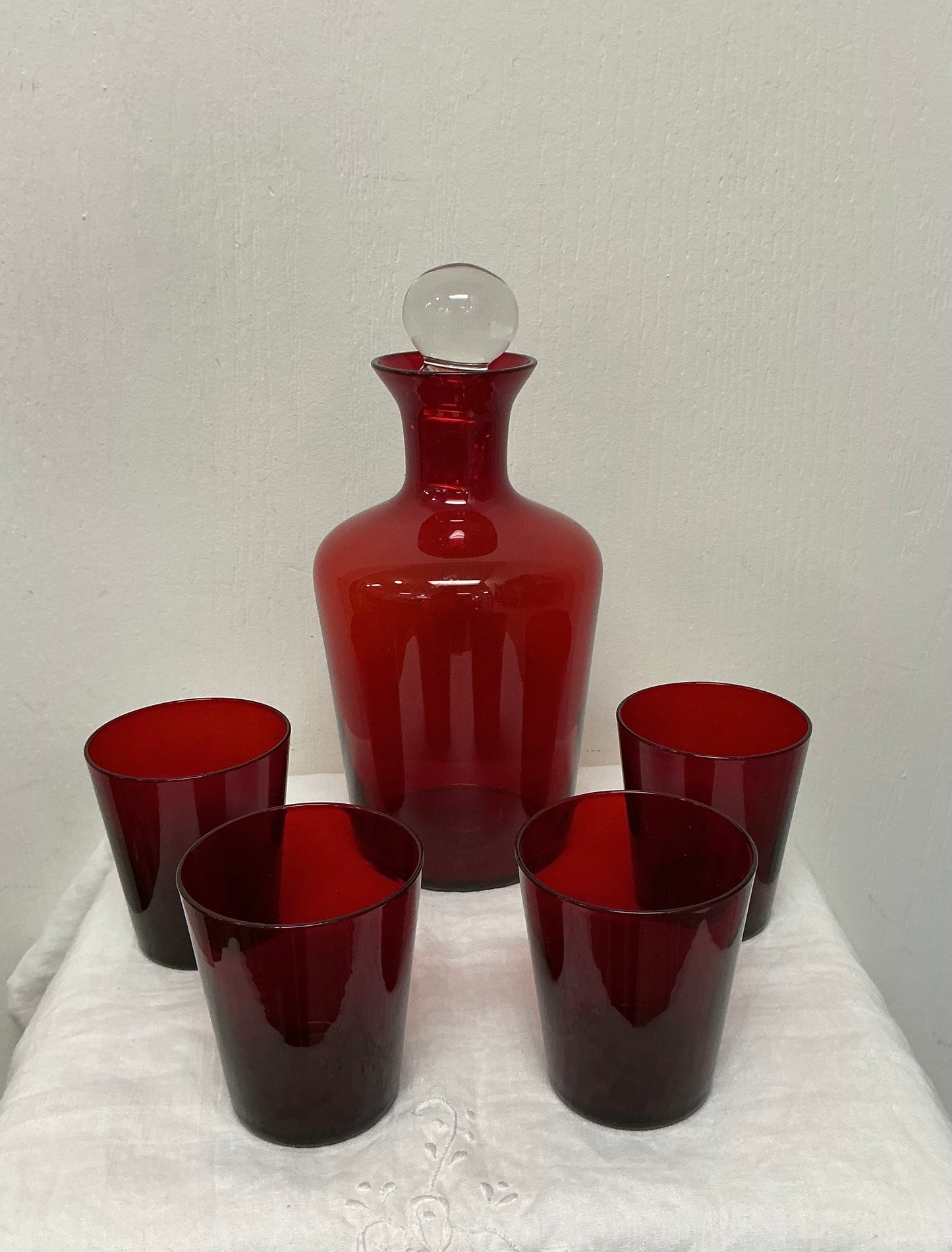 Vintage Ruby Glass Decanter Set