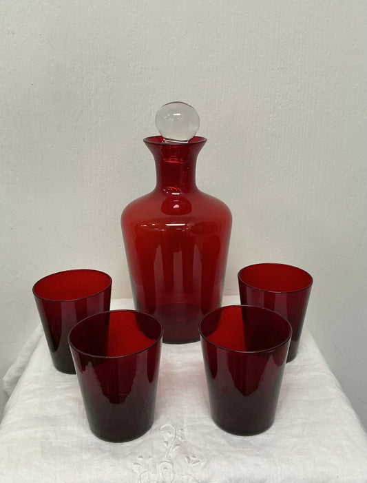 Vintage Ruby Glass Decanter Set