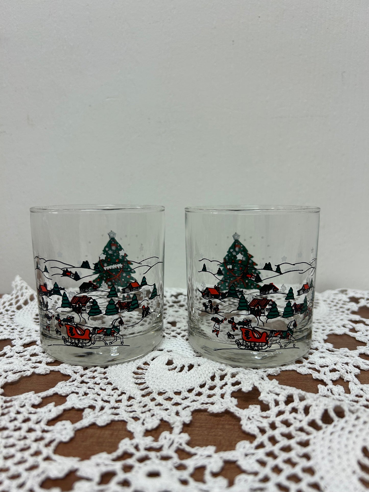 Vintage Christmas Winter Scene Eggnog Glasses