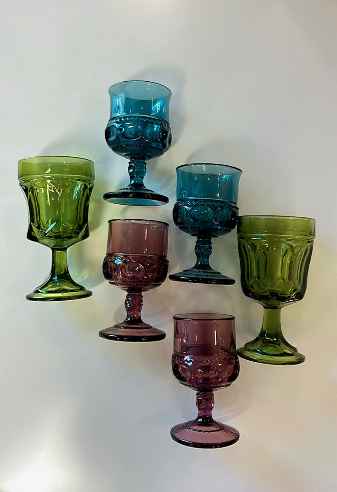 Vintage 70s Green, Purple & Blue Goblets