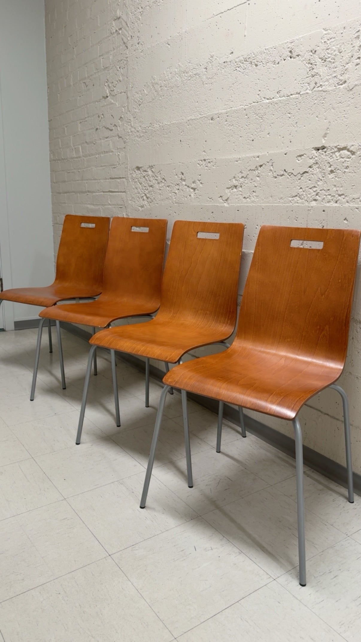 Bentwood Teak-Finish Stacking Chairs – Set of 4