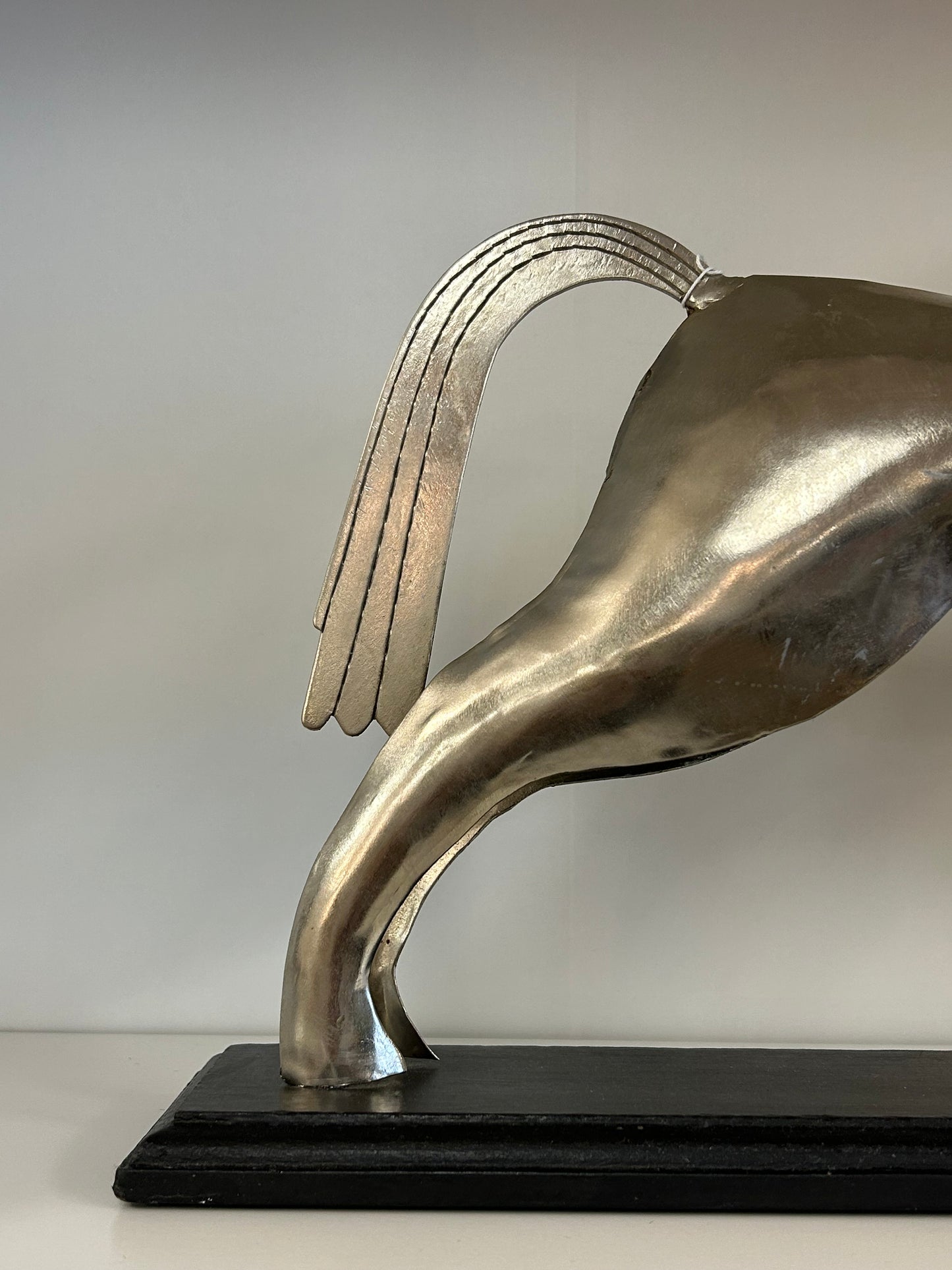 Tin Stallion Sculpture On Wood Base