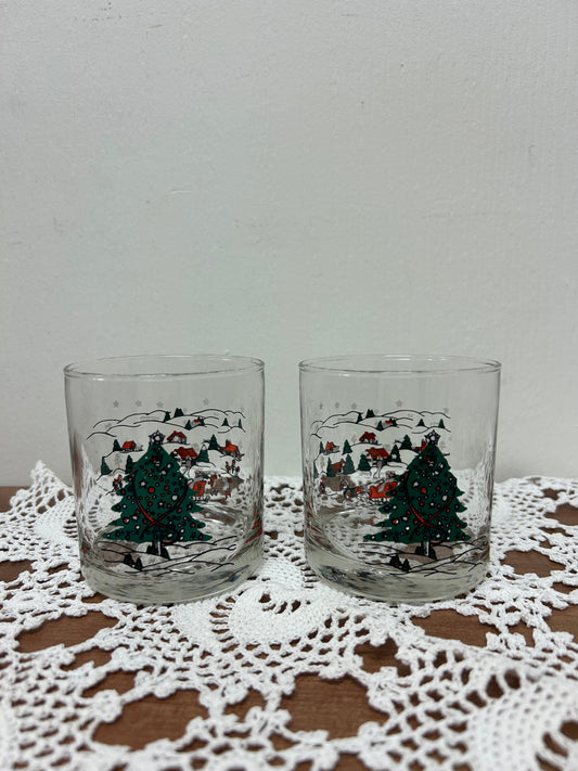 Vintage Christmas Winter Scene Eggnog Glasses