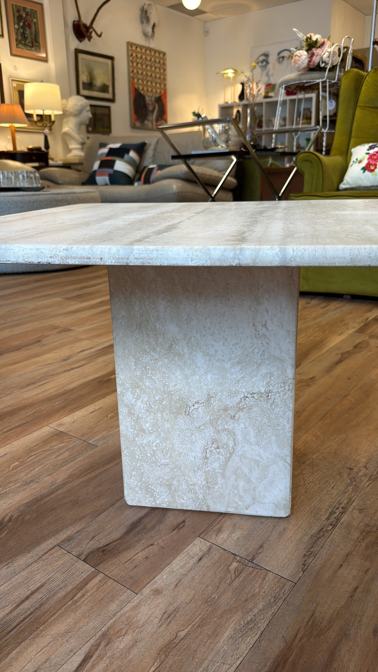 Vintage Italian Travertine Square Coffee Table / Side Table