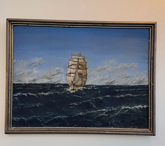 Original Oil Painting of Sail Ship, Dated 1939