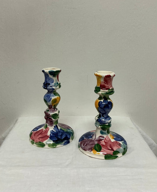 Hand Painted Ceramic Floral Candle Sticks – Surridge & Harris (Pair)