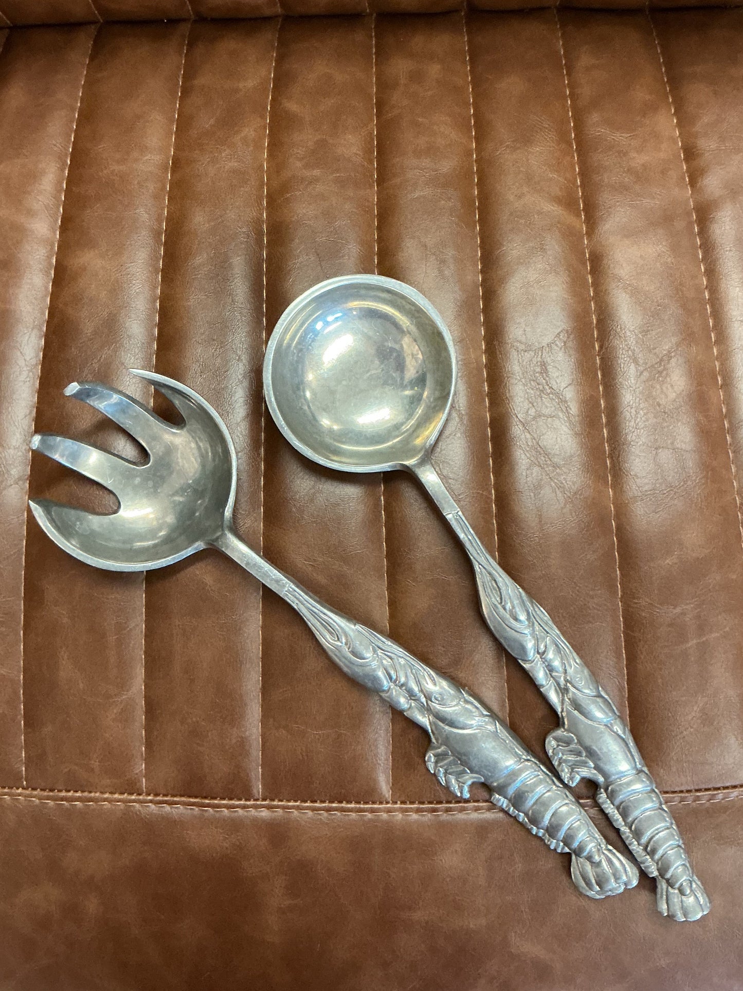 Pewter Salad Servers with Lobster Handles