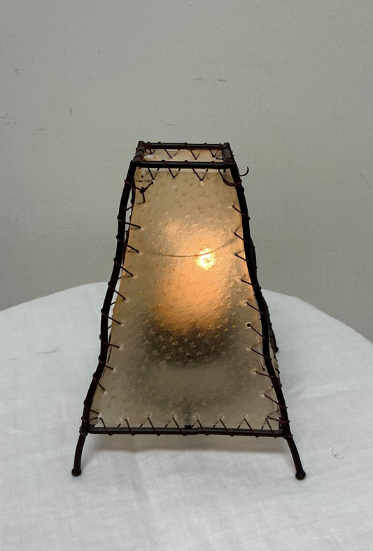Unique Small Vintage Metal & Textured Plastic Table Lantern Candle Holder