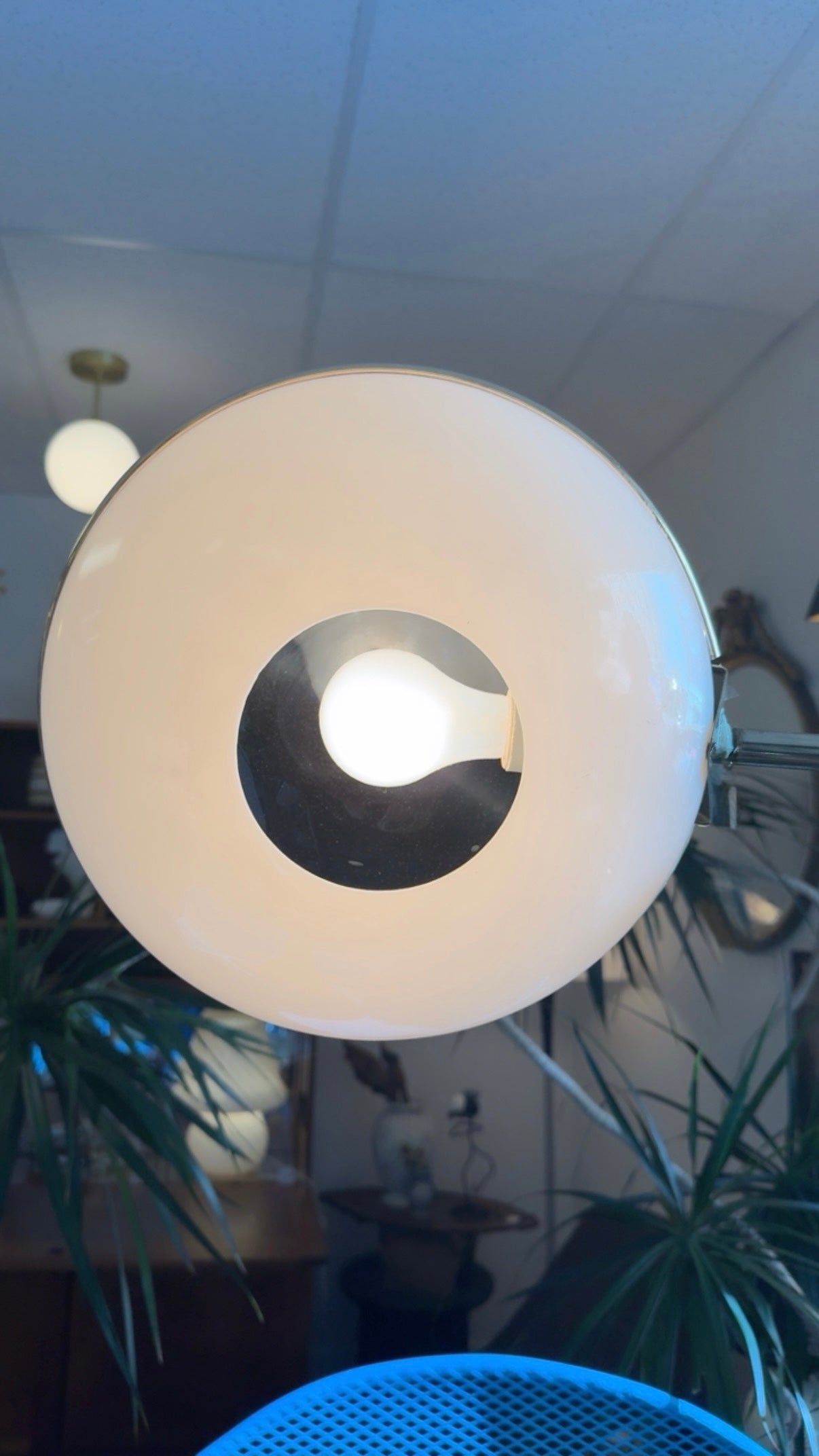 Rare 1970s Space Age Arc Floor Lamp with Rotating Black & White Dome Shade