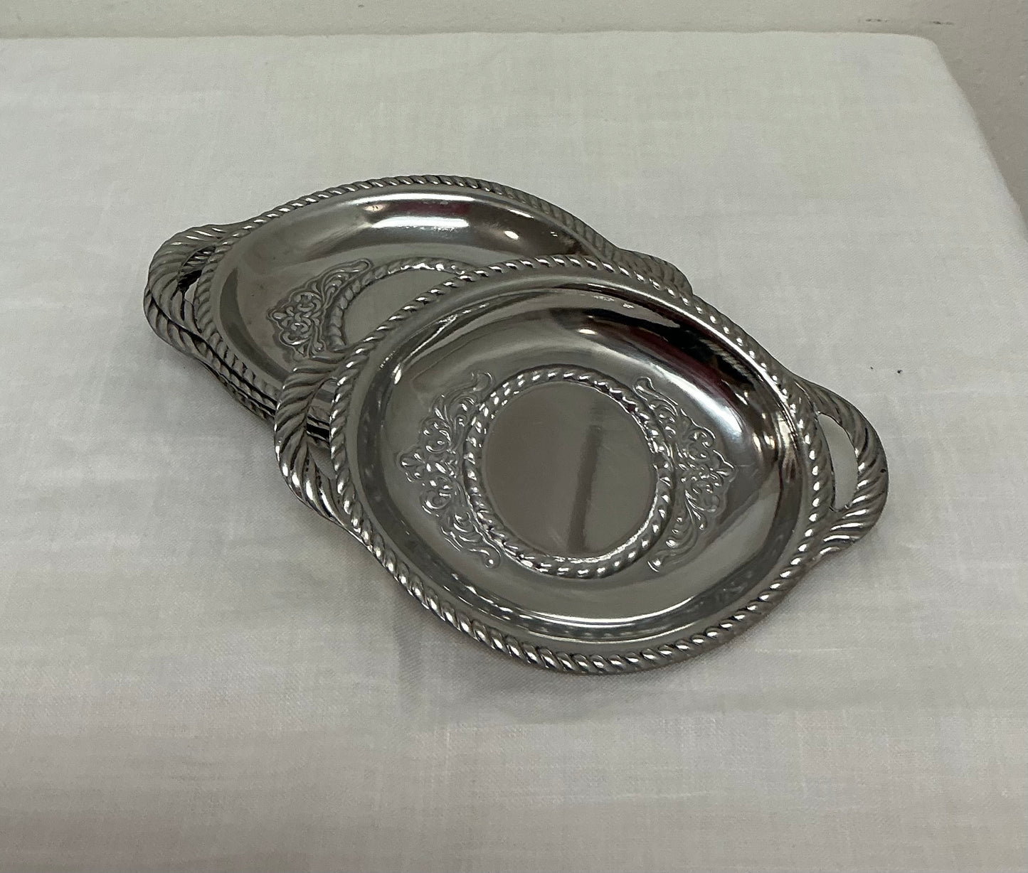 Silver-Plated Ornate Mini Trays with Handles