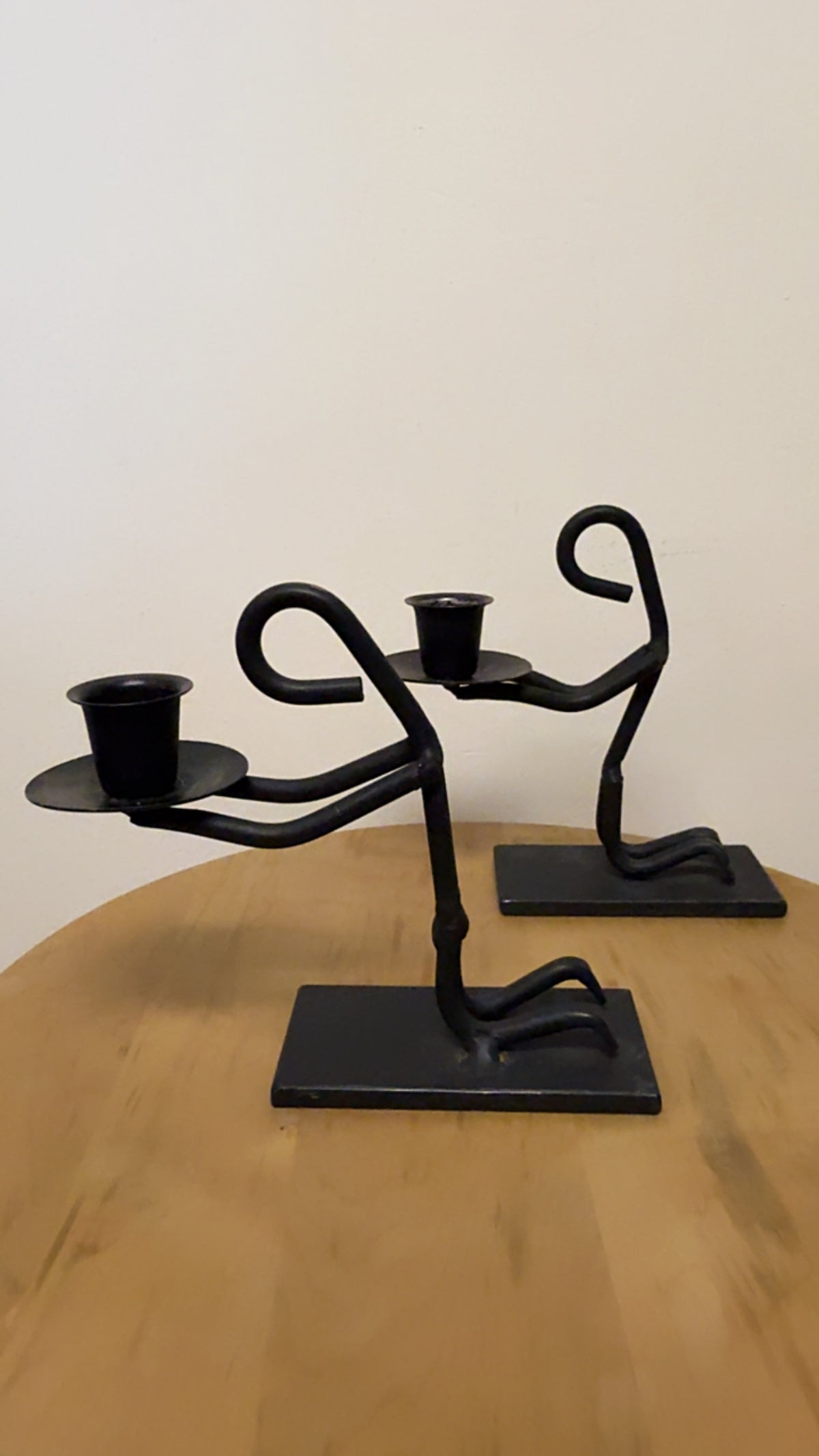 BLACK IRON STICKMAN FIGURE CANDLE HOLDERS