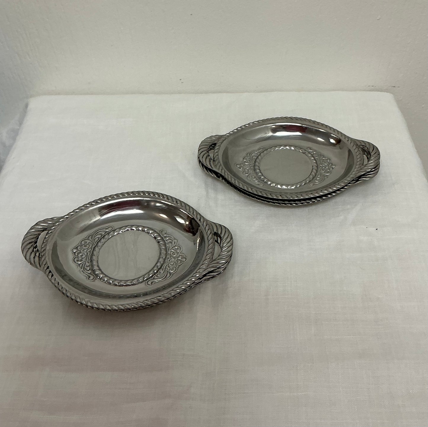Silver-Plated Ornate Mini Trays with Handles