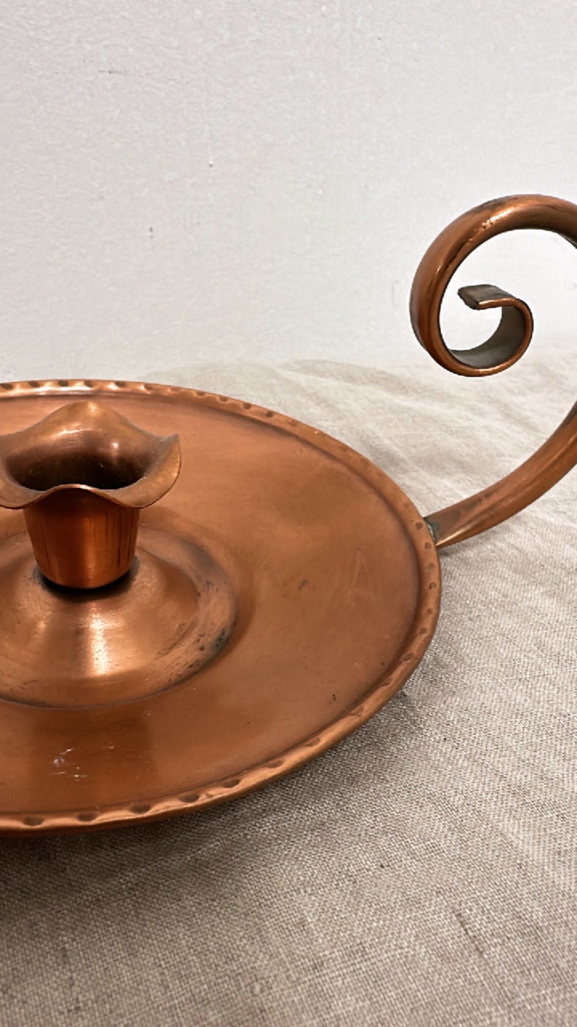 Single Copper Candle Holder w/Candle