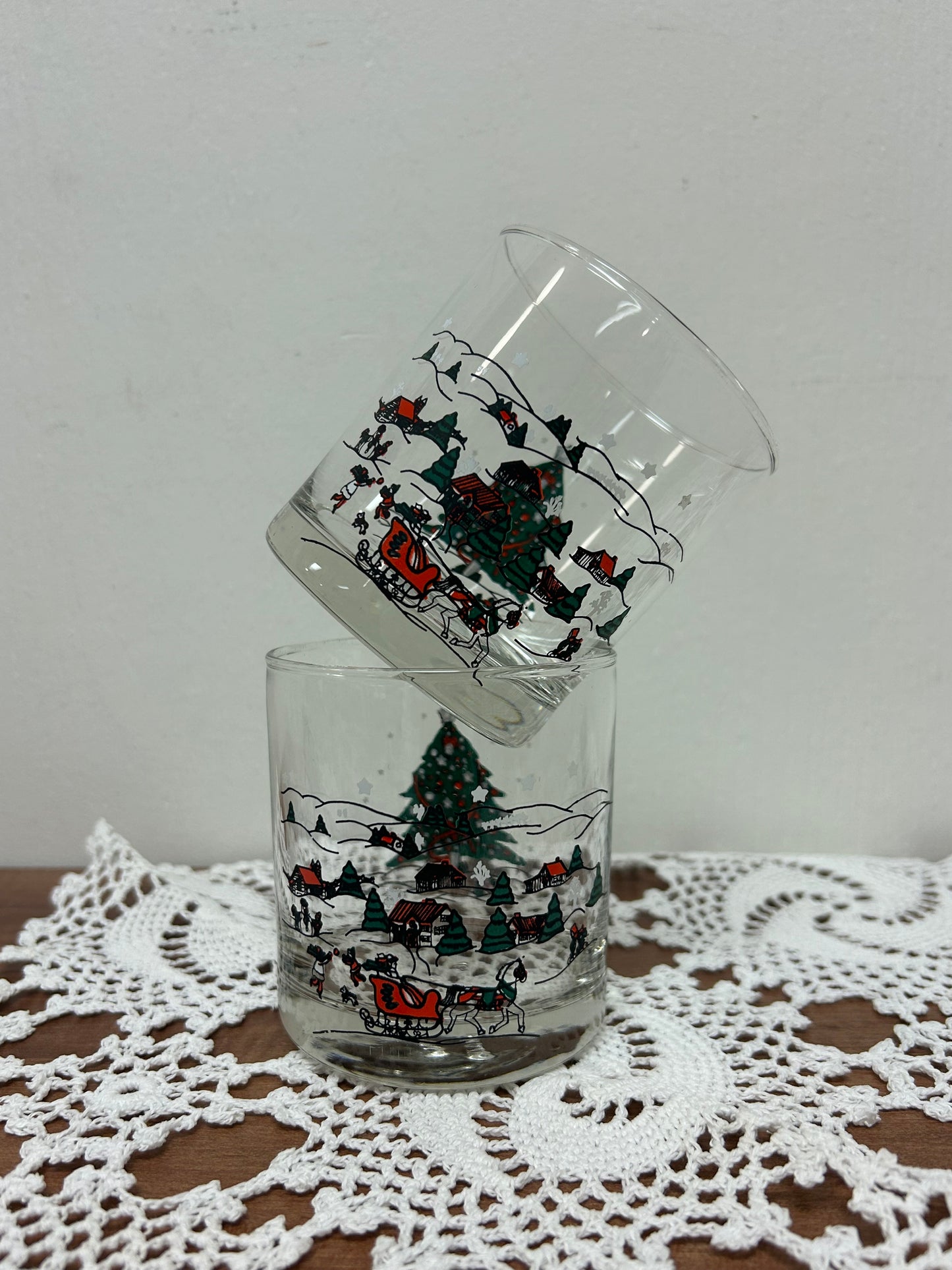 Vintage Christmas Winter Scene Eggnog Glasses