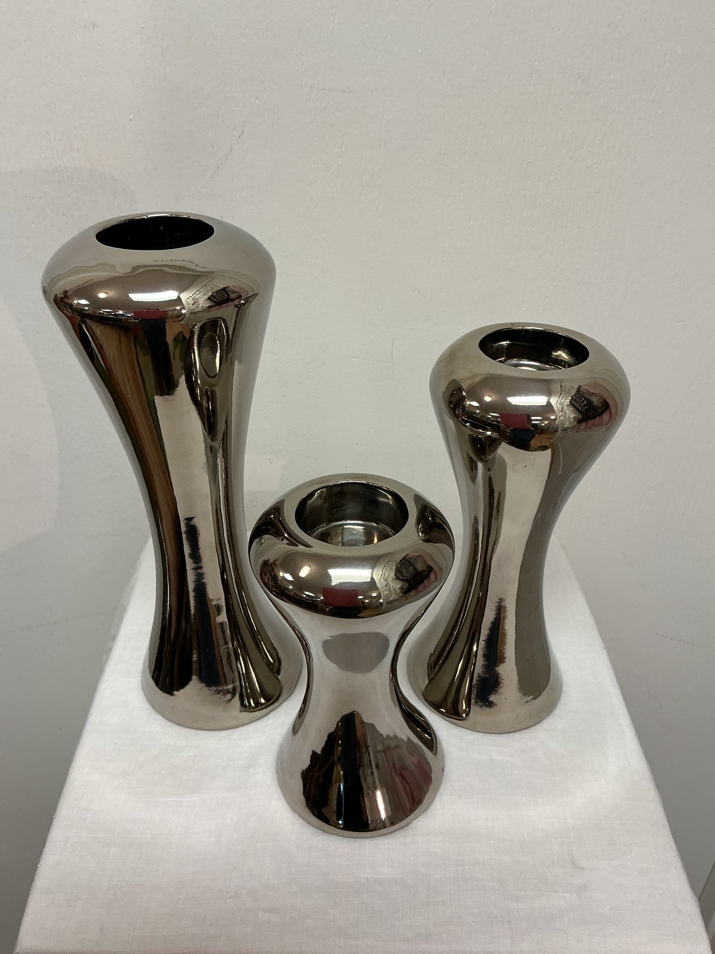 Nambe Style Ceramic Chrome Votive Holders