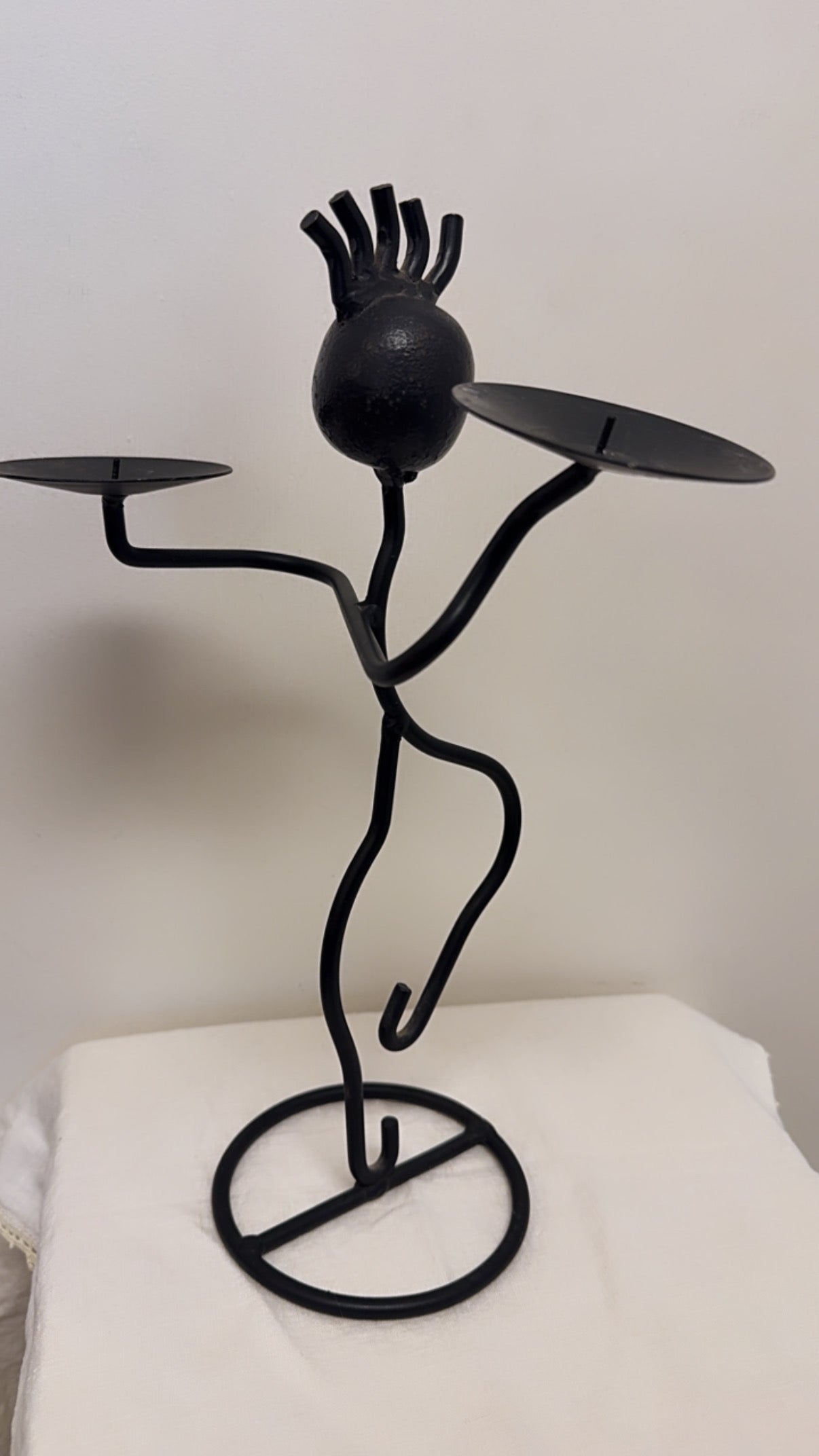 Scandinavian Design Sculptural Black Metal Candle Holder