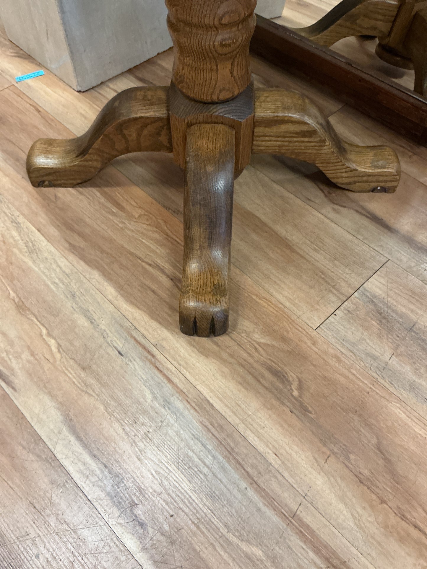 Solid Oak Round Side Table with Carved Claw Feet