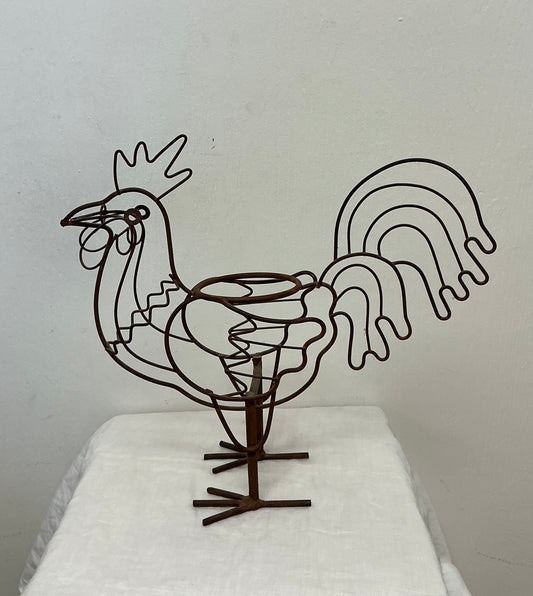 Vintage Folk Art Steel Wire Rooster Planter
