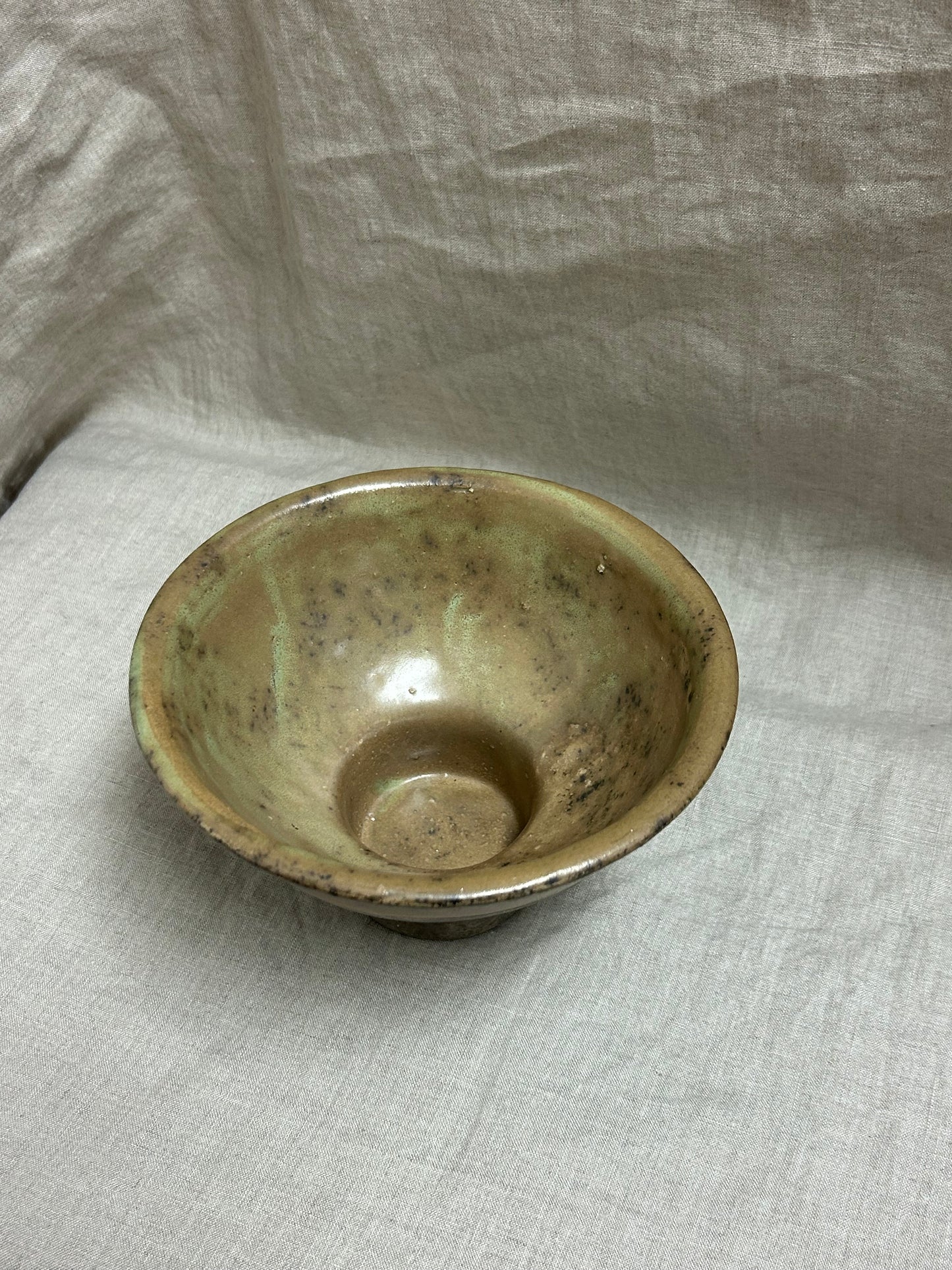 Vintage Pedestal Glazed Pottery Bowl