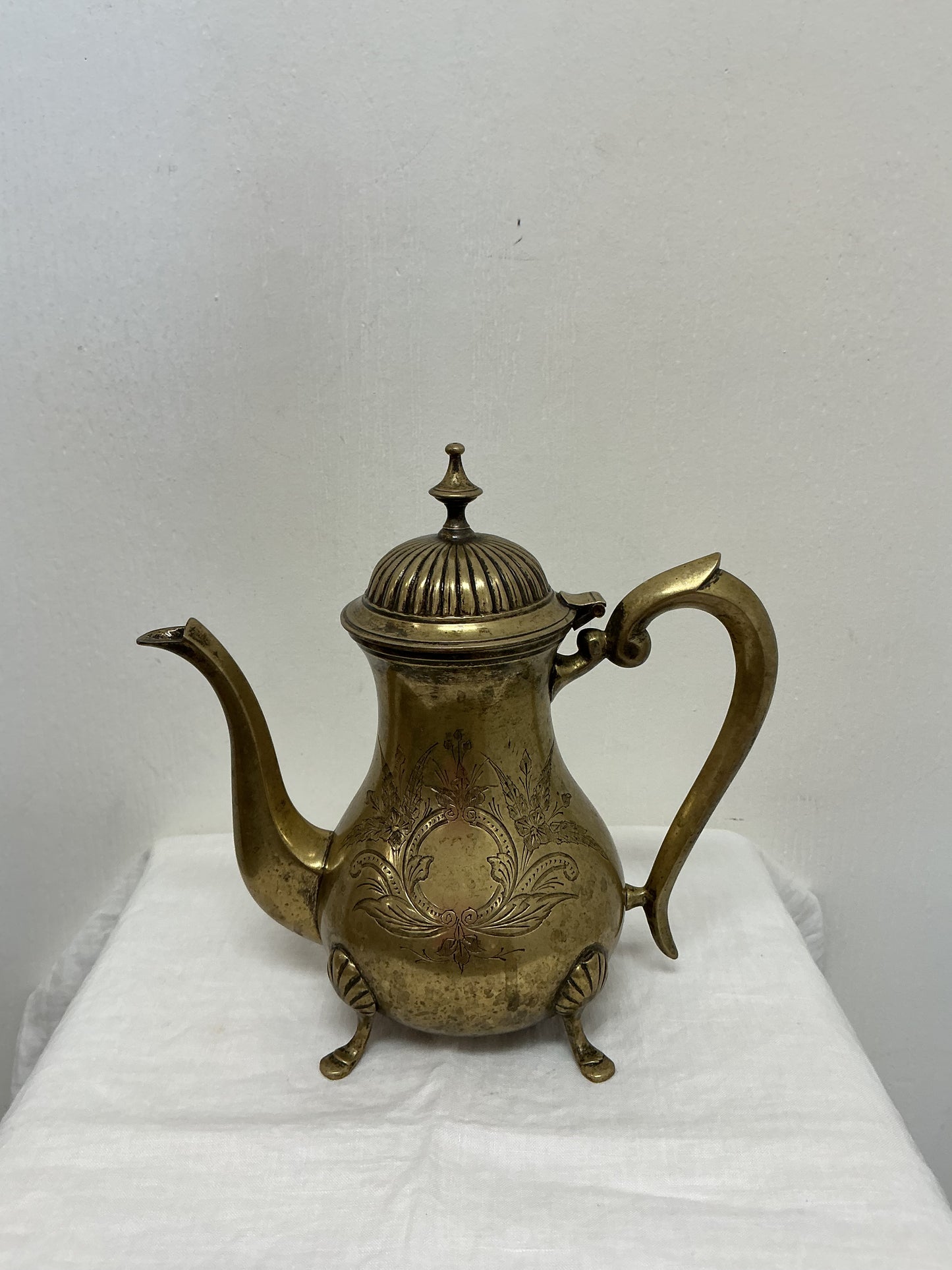 Etched Brass Decorative Teapot with Claw Feet