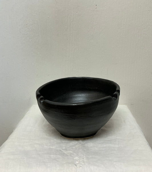Irregular Organic Studio Pottery Black Soup Bowl with Chopstick Holder