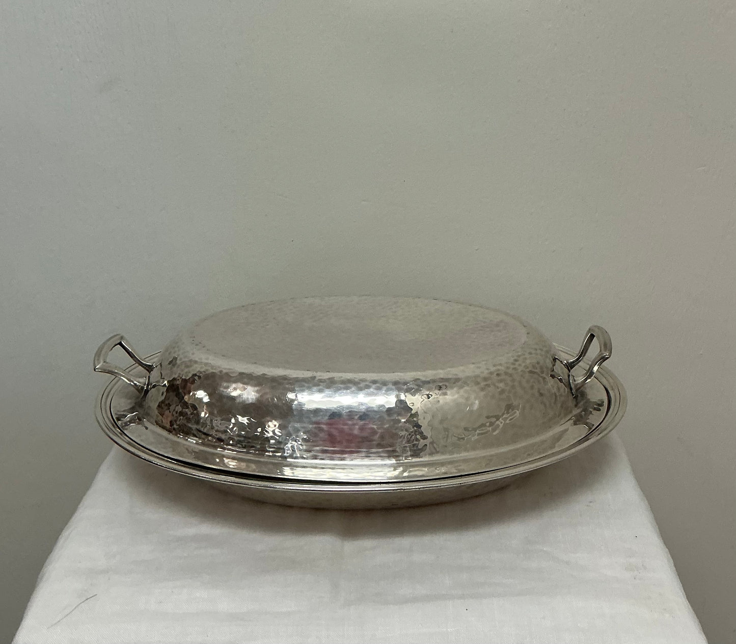 Meriden Oval Silver-Plated Lidded Hammered Serving Dish