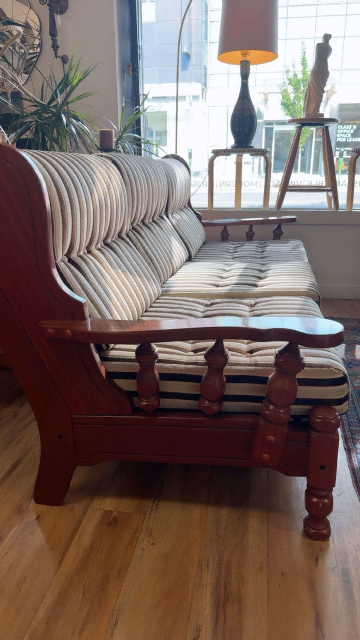 1970s Danish-Style Carved Oak Three-Seat Sofa