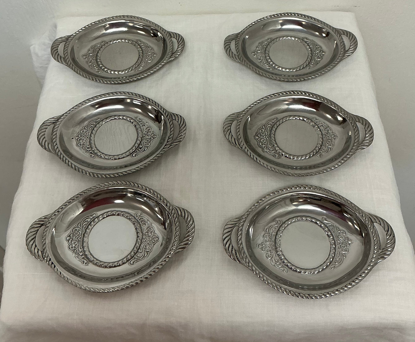 Silver-Plated Ornate Mini Trays with Handles