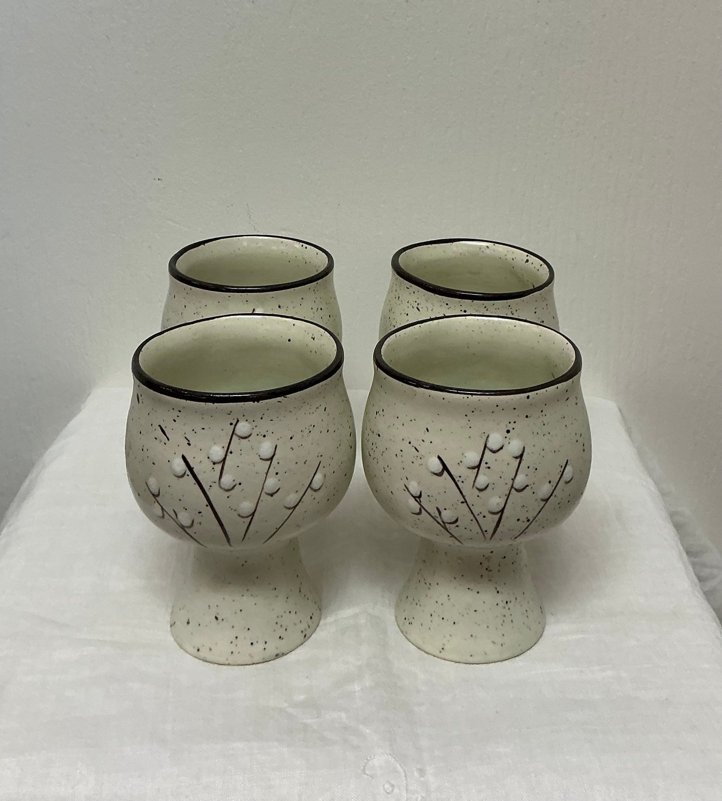 VINTAGE STONEWARE SPECKLED WINE GOBLETS