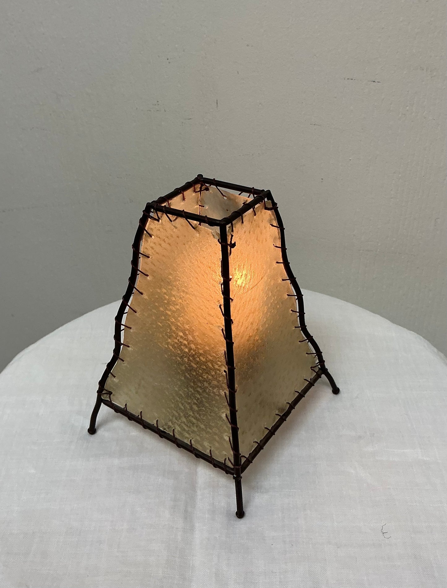Unique Small Vintage Metal & Textured Plastic Table Lantern Candle Holder