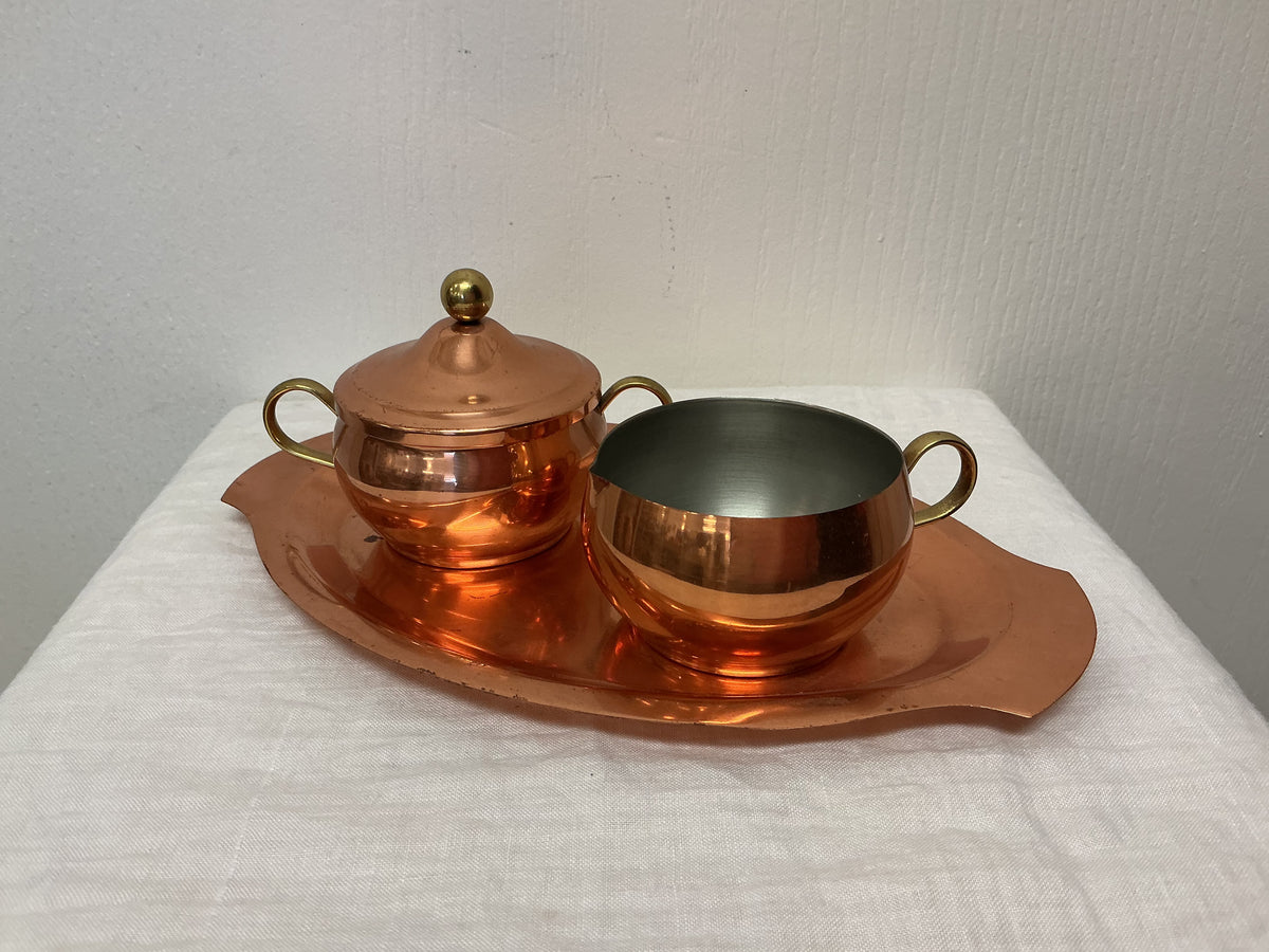 Vintage Copper Cream & Sugar Set