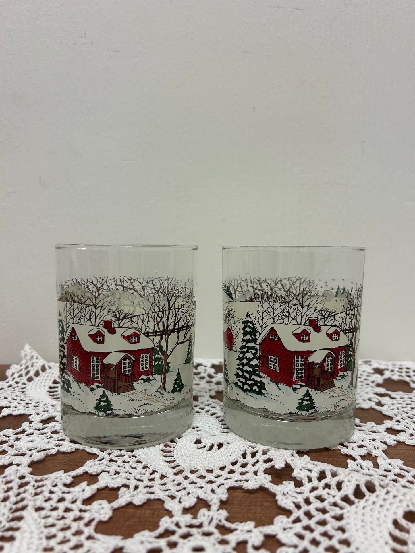 Vintage Christmas Winter Scene Eggnog Glasses