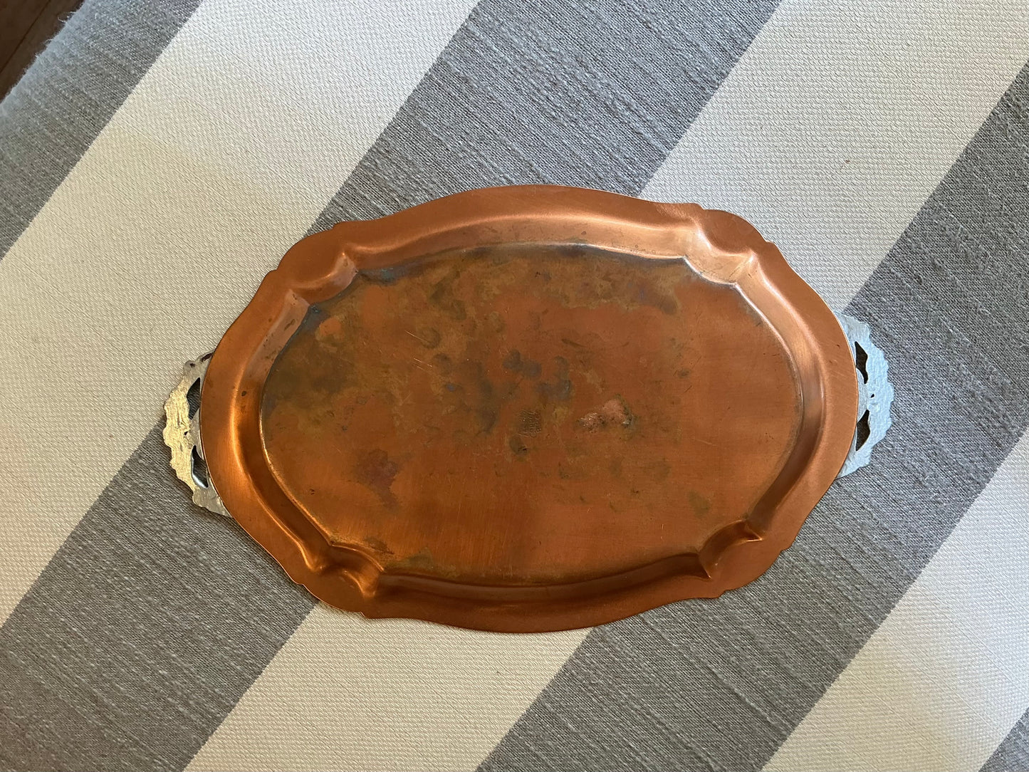 Flemish Copper Tray with Ornate Silver Handles