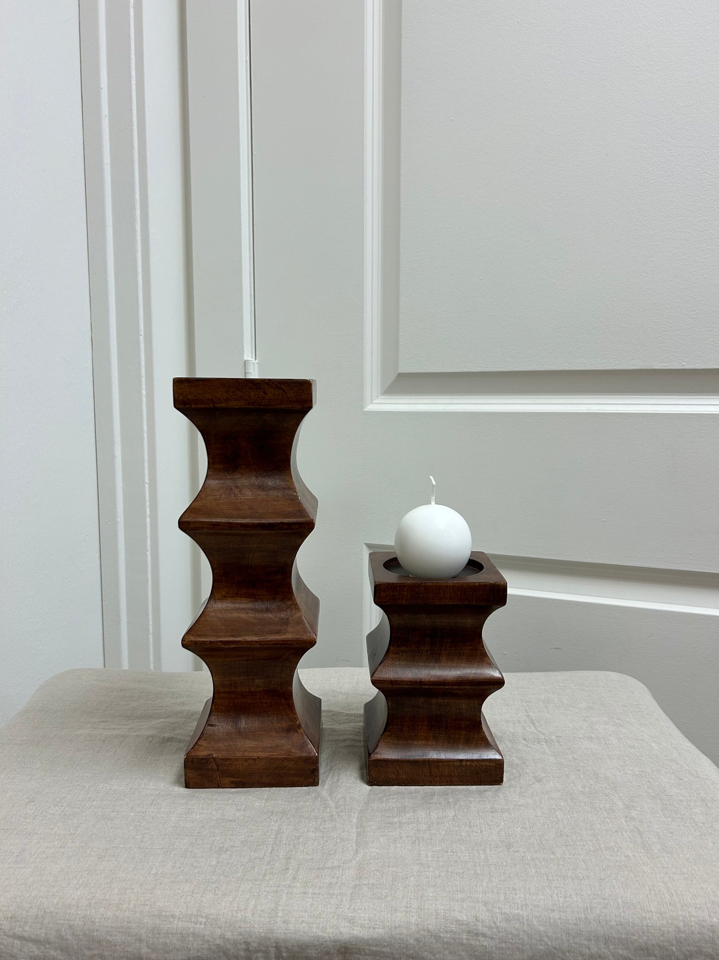 Vintage S & C Ribbed Wood Candle Holders