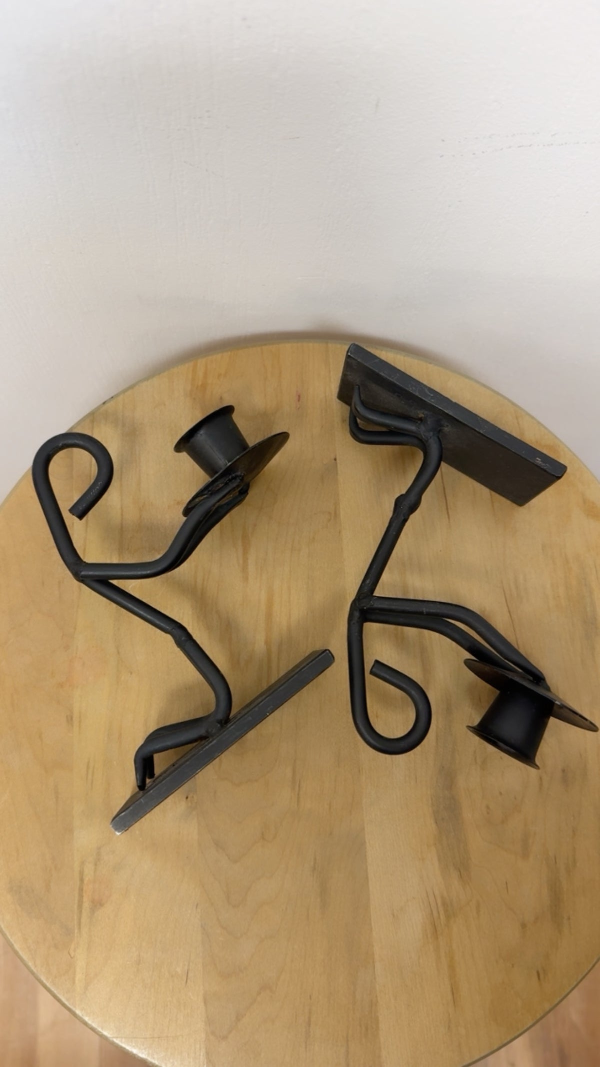 BLACK IRON STICKMAN FIGURE CANDLE HOLDERS