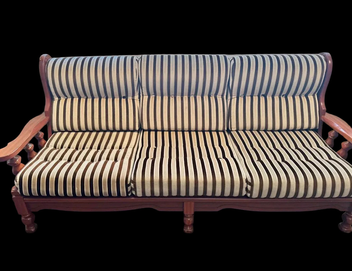 1970s Danish-Style Carved Oak Three-Seat Sofa