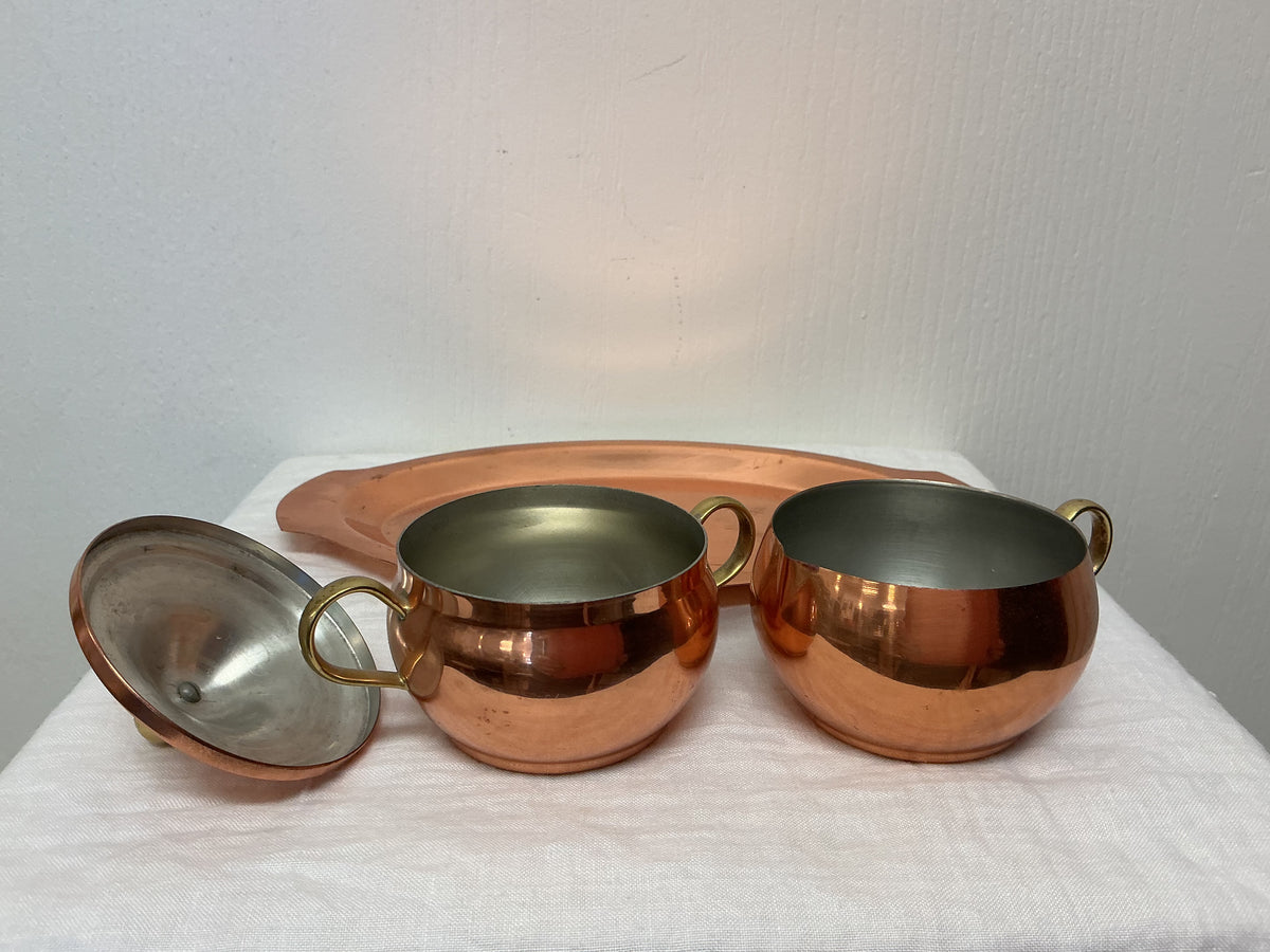 Vintage Copper Cream & Sugar Set