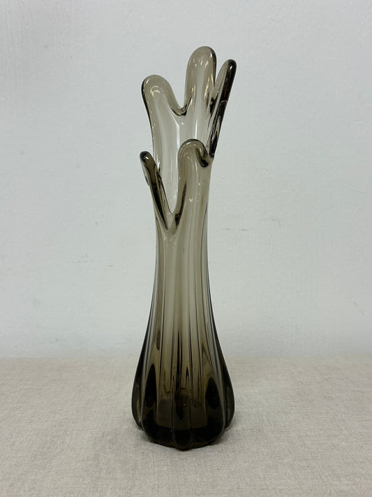 Vintage Handblown Ribbed Glass Vase