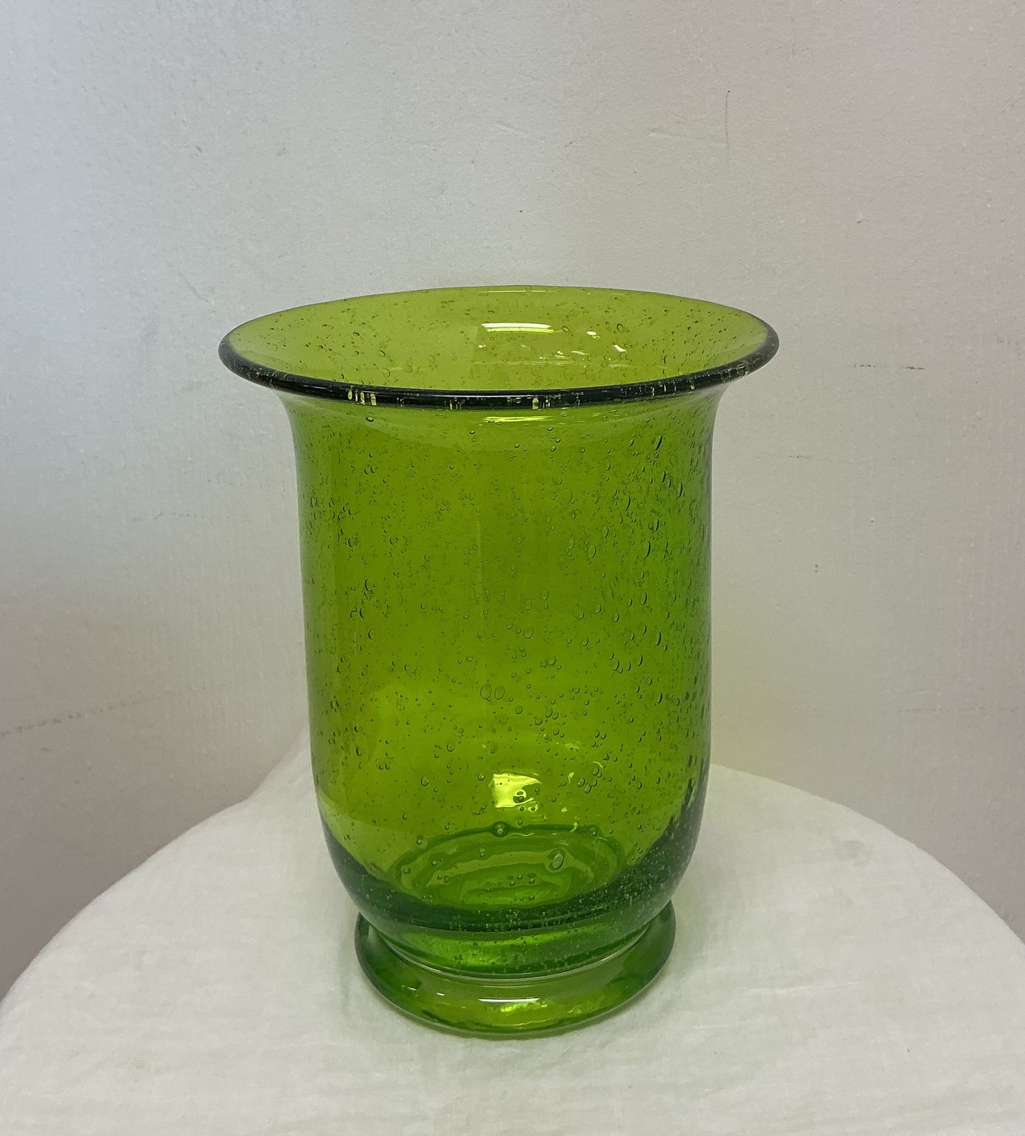 Vintage Hand-Blown Green Bubble Glass Vase