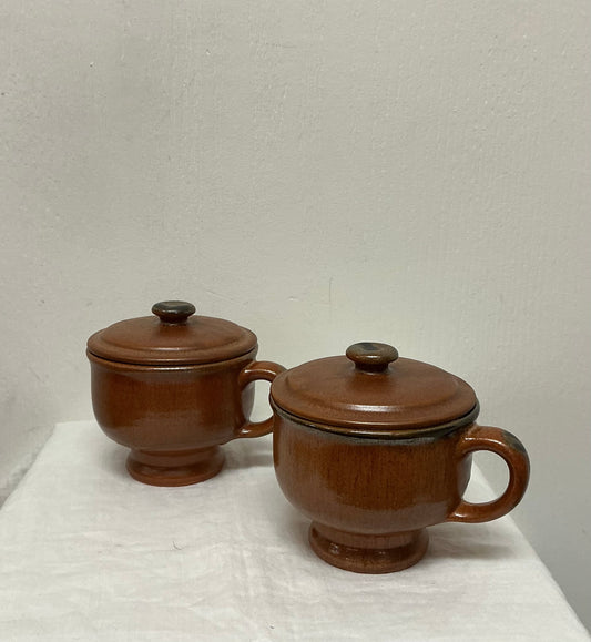 Vintage Stoneware Lidded Soup Mug – Earth Brown