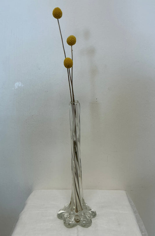 Tall Twisted Clear Glass Ribbed Footed Vase