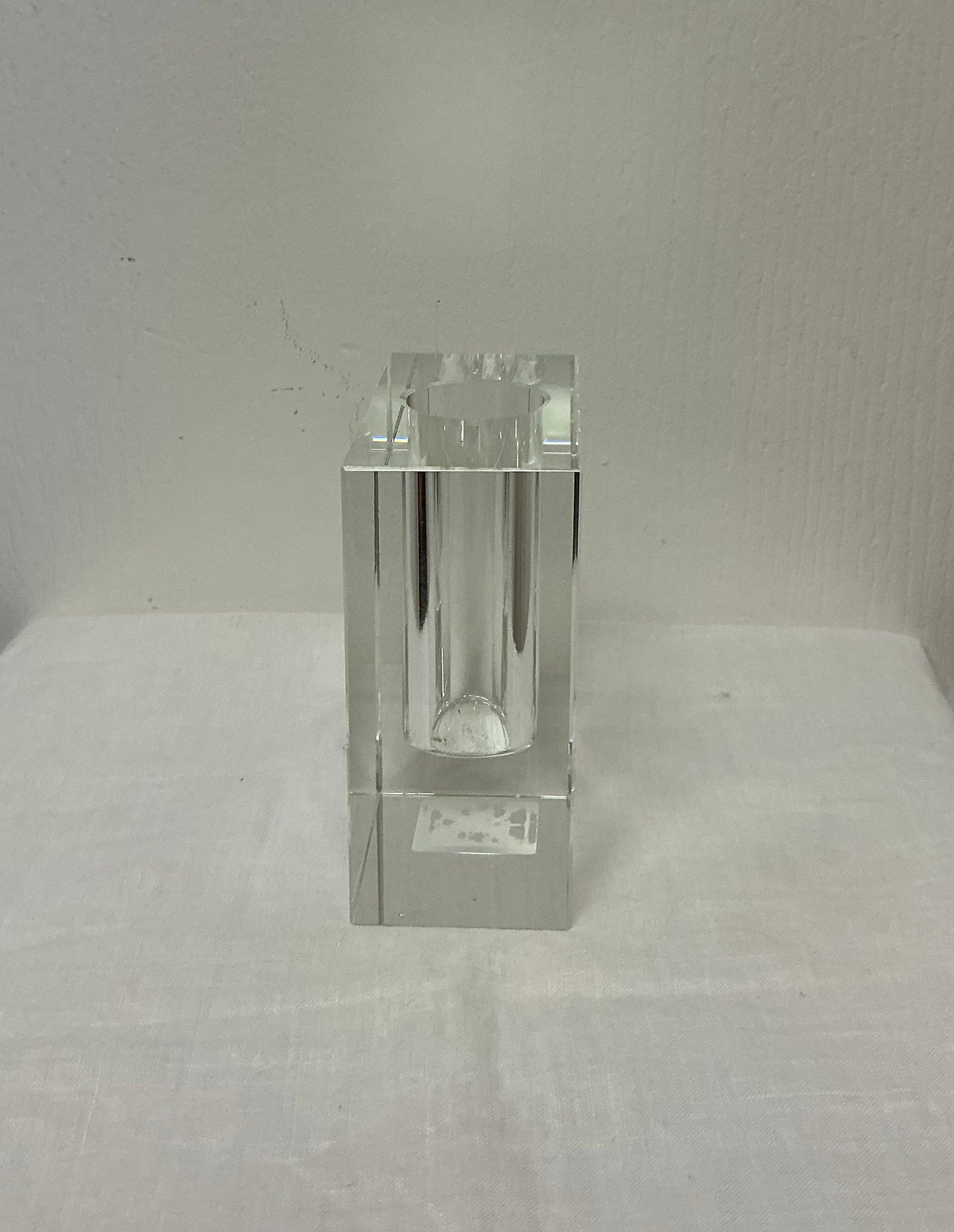 VINTAGE TIZO-STYLE CLEAR CRYSTAL BLOCK BUD VASE