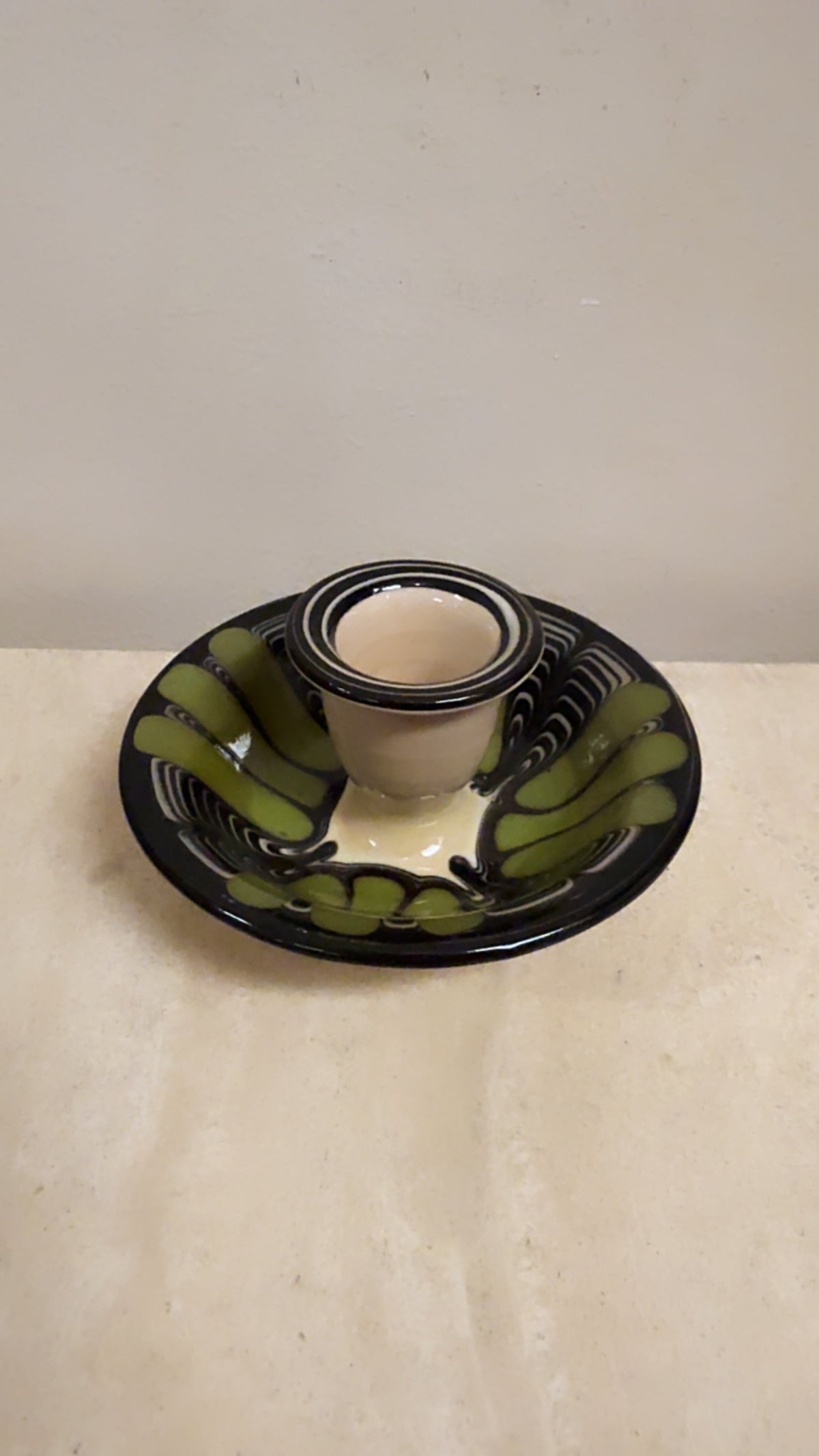 VINTAGE DANISH GLAZED CERAMIC CANDLE HOLDER