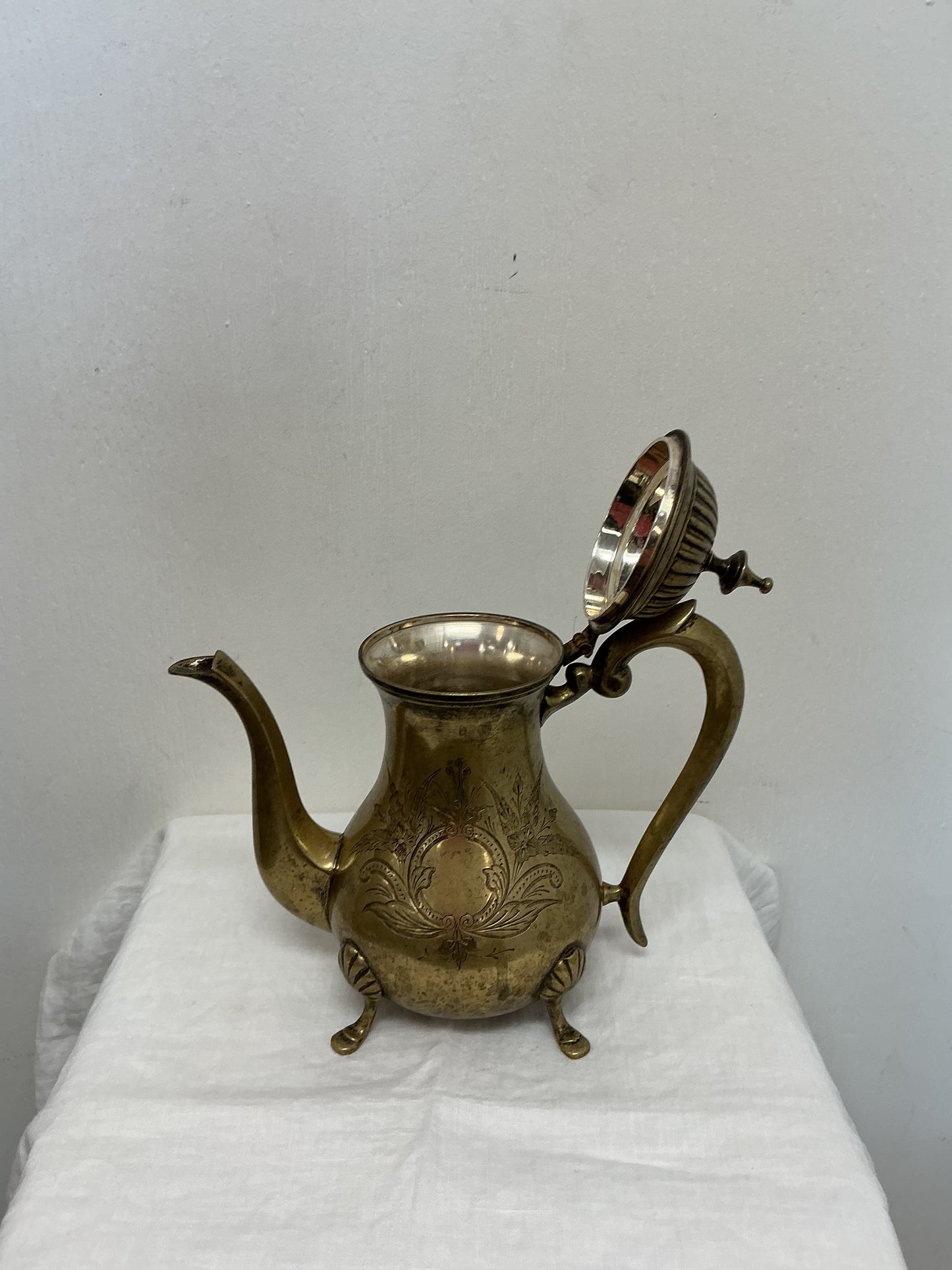 Etched Brass Decorative Teapot with Claw Feet